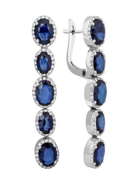 Серьги из белого золота с бриллиантами и сапфирами (014175)