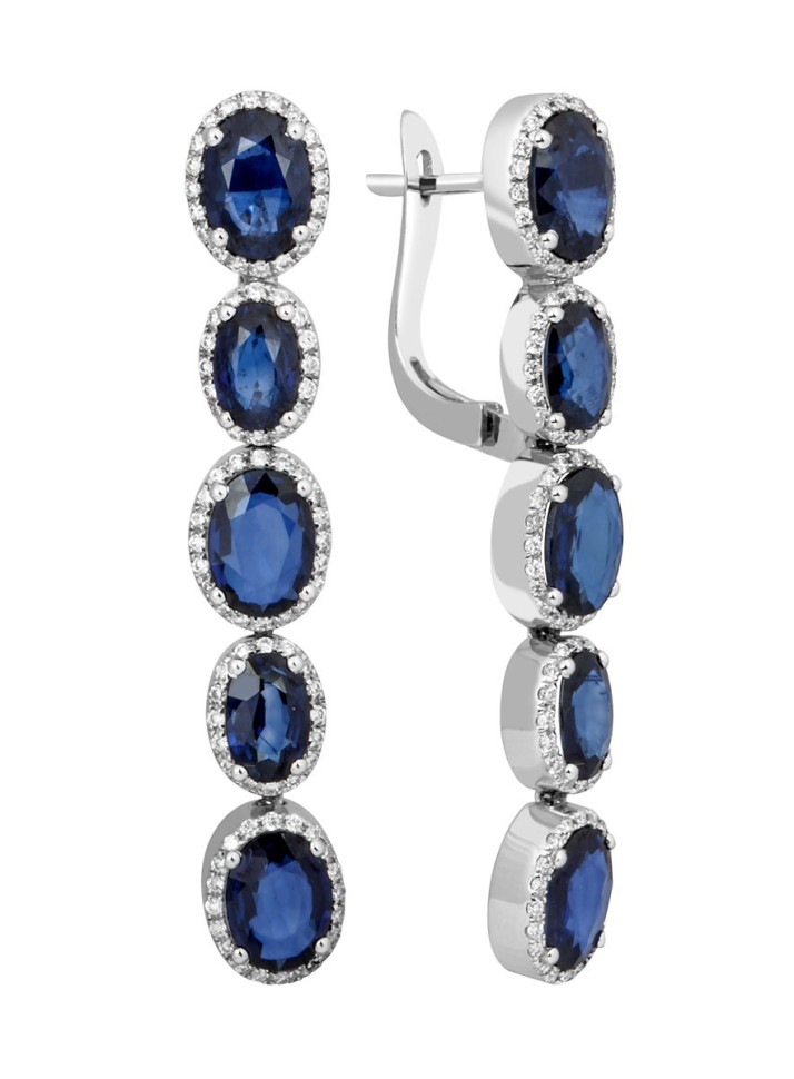 Серьги из белого золота с бриллиантами и сапфирами (014175)