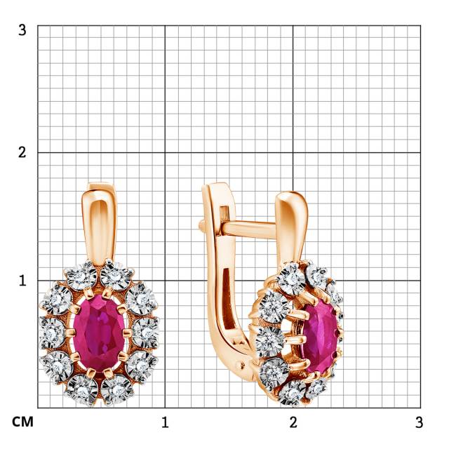 Серьги из красного золота с бриллиантами и рубинами (057541)