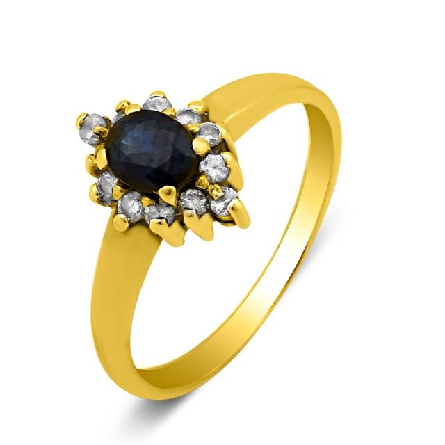Кольцо из жёлтого золота с бриллиантами и сапфиром (020671)