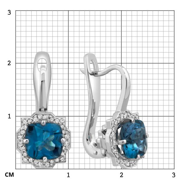 Серьги из белого золота с бриллиантами и топазами (037626)