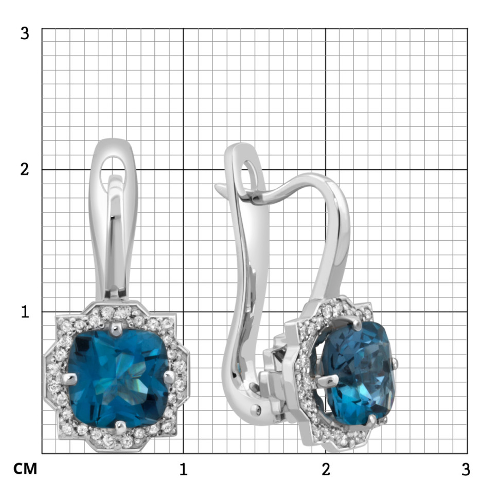 Серьги из белого золота с бриллиантами и топазами (037626)
