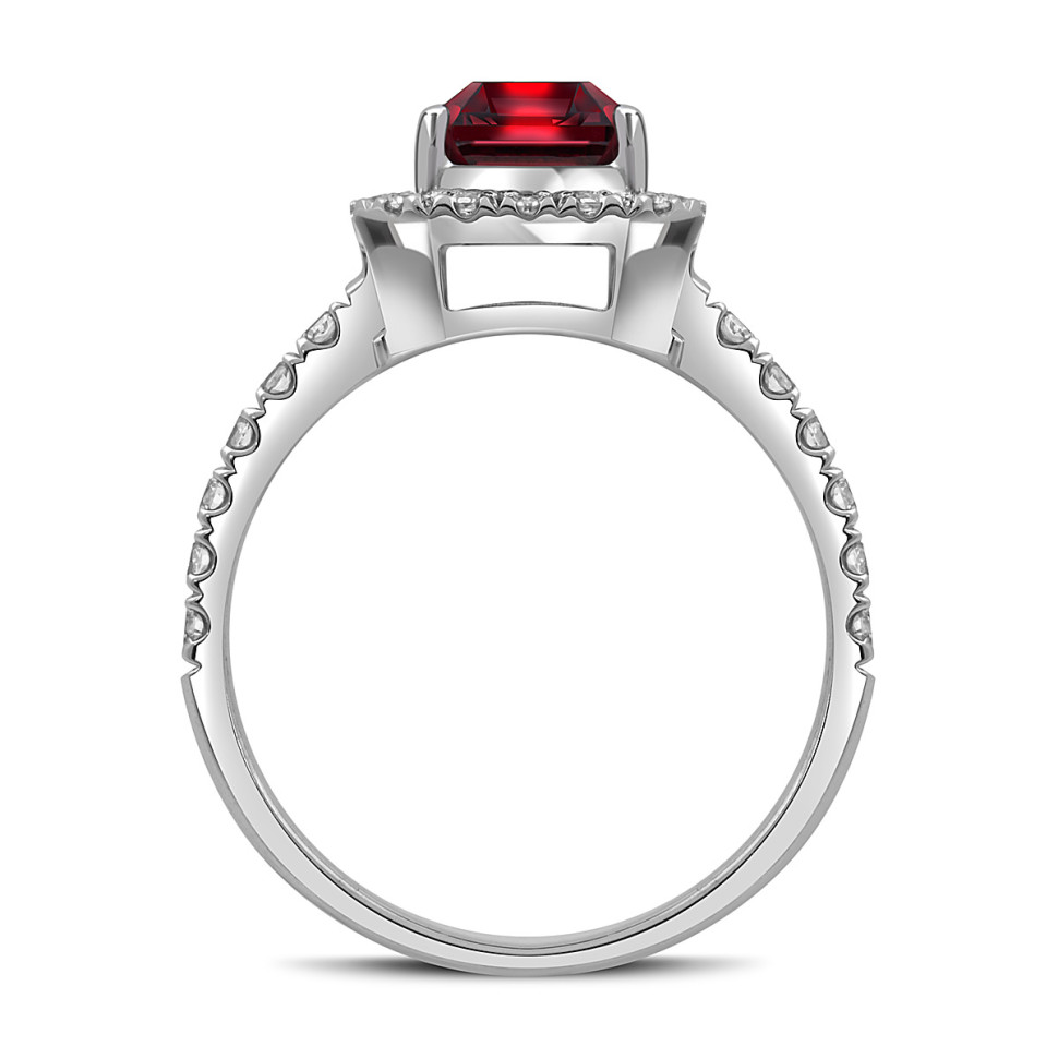 Кольцо из белого золота с бриллиантами и гранатом (052735)