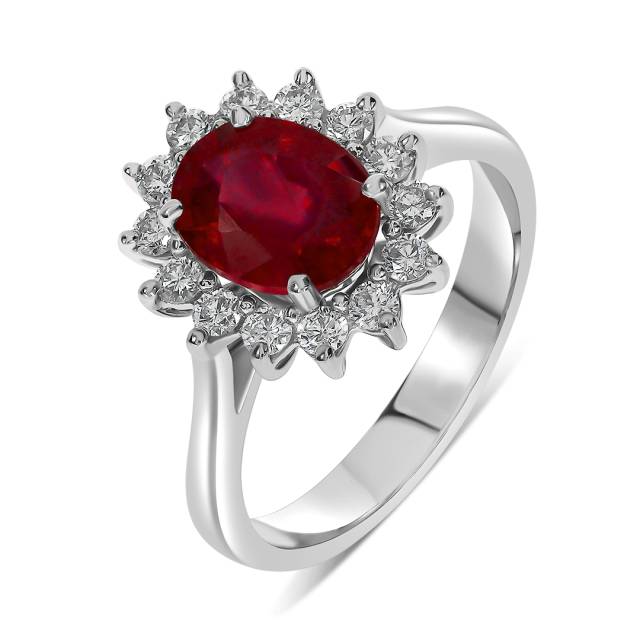 Кольцо из белого золота с бриллиантами и рубином (046927)