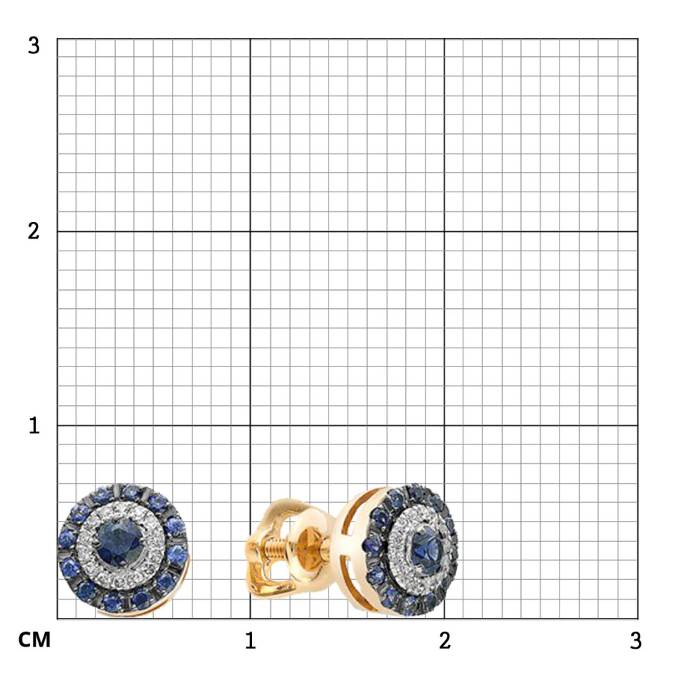 Серьги пусеты из красного золота с бриллиантами и сапфирами (033981)