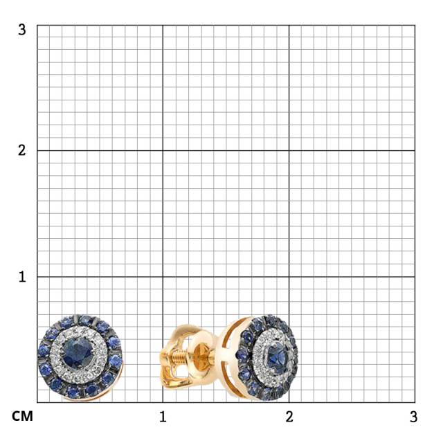Серьги пусеты из красного золота с бриллиантами и сапфирами (033981)