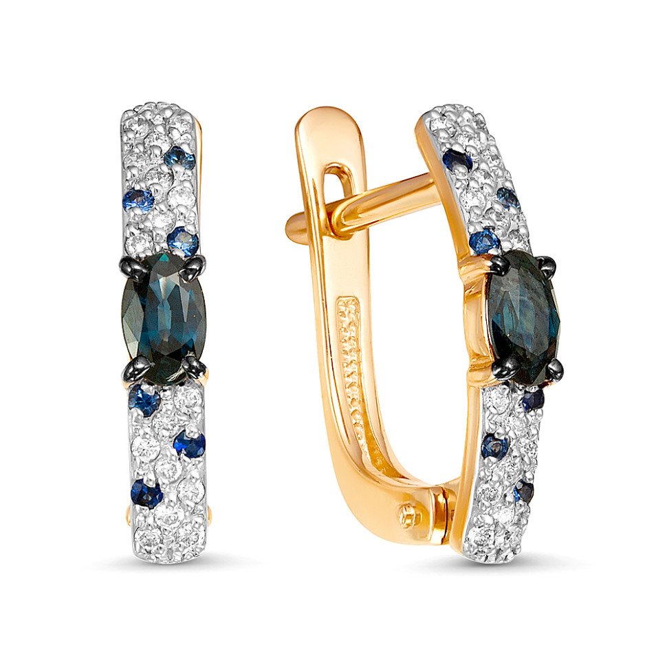 Серьги из красного золота с бриллиантами и сапфирами (050079)