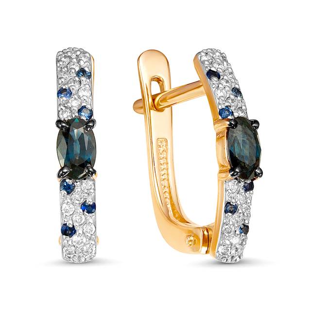 Серьги из красного золота с бриллиантами и сапфирами (050079)