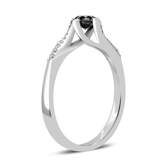 Помолвочное кольцо из белого золота с чёрным бриллиантом (045313)