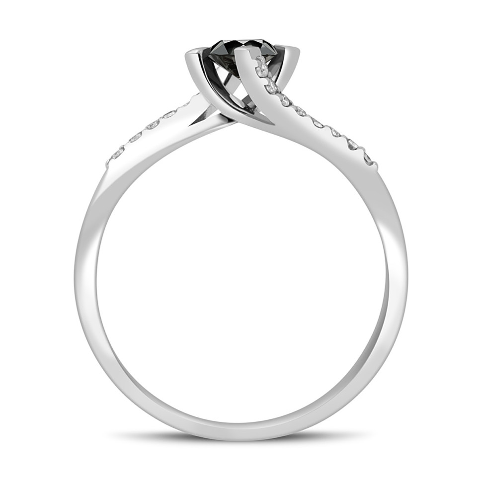 Помолвочное кольцо из белого золота с чёрным бриллиантом (045313)