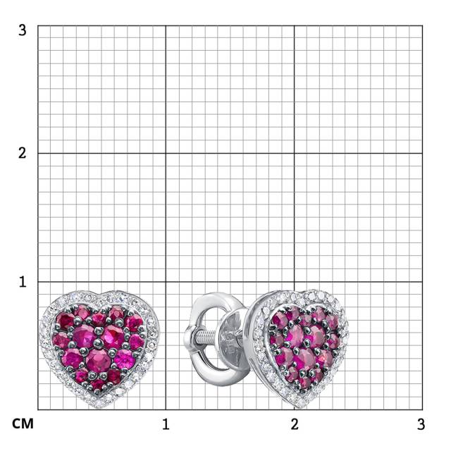 Серьги пусеты из белого золота с бриллиантами и рубинами (060418)