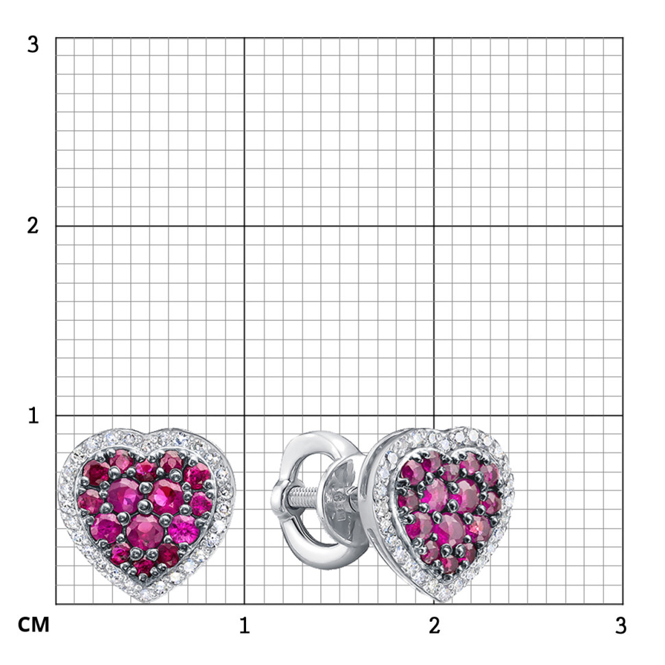 Серьги пусеты из белого золота с бриллиантами и рубинами (060418)