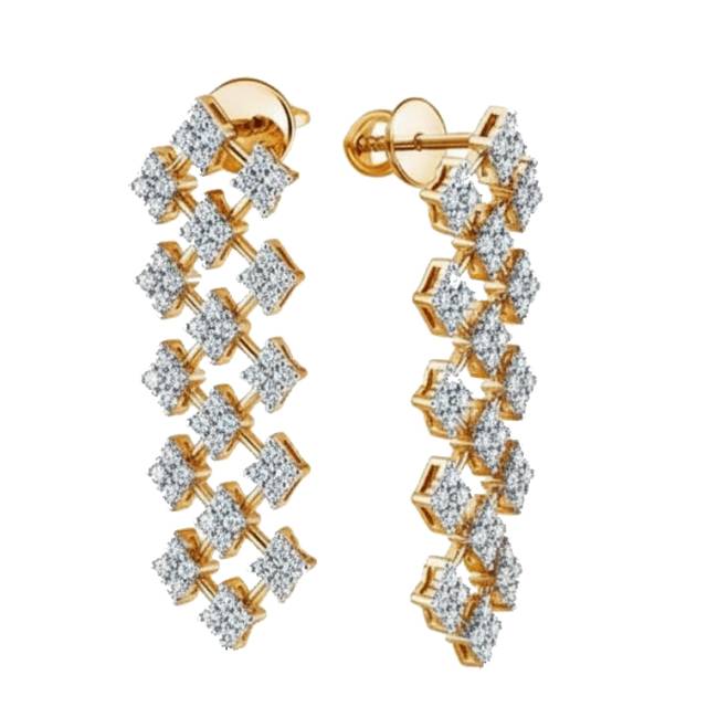 Серьги пусеты из жёлого золота с бриллиантами (057640)