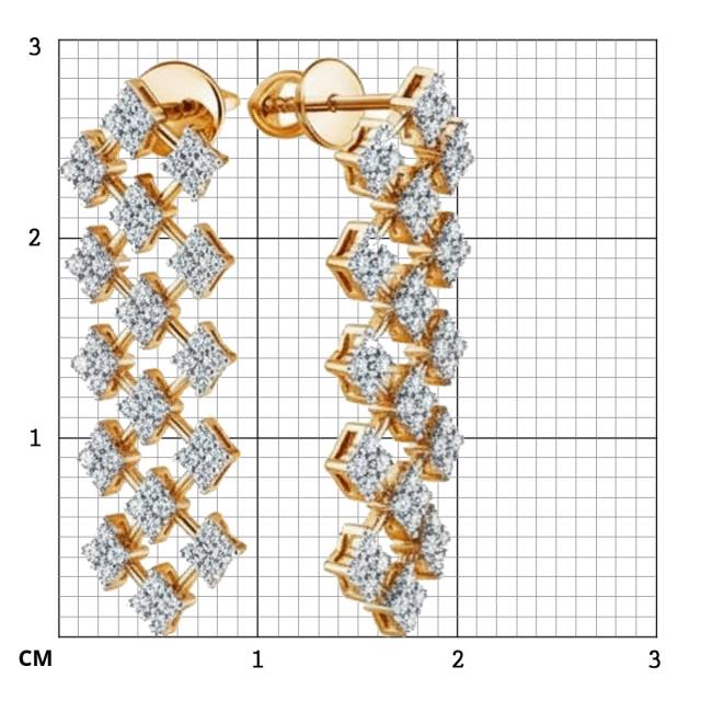 Серьги пусеты из жёлого золота с бриллиантами (057640)