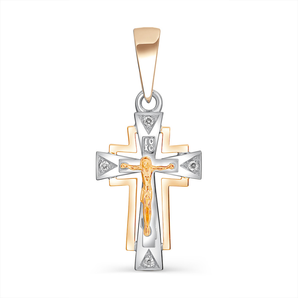 Кулон крест из комбинированного золота с бриллиантами (056172)