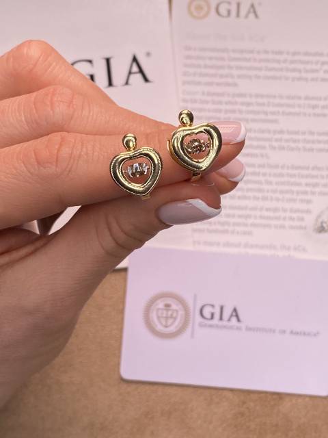 Серьги из жёлтого золота с "плавающими" бриллиантами (025787)