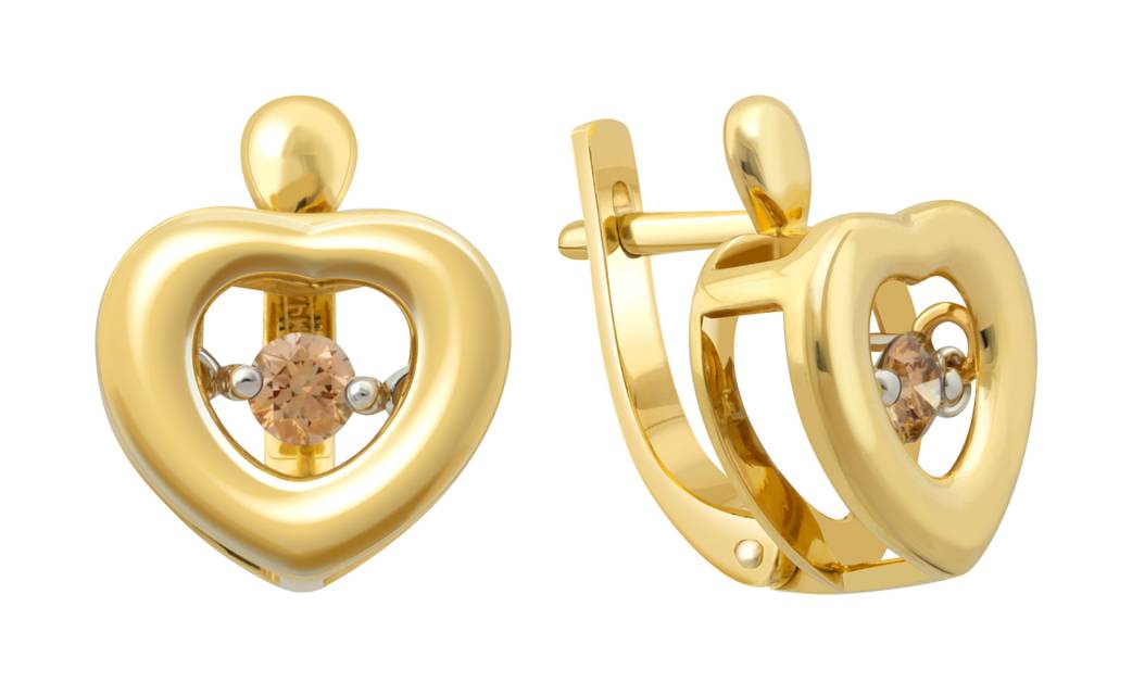 Серьги из жёлтого золота с "плавающими" бриллиантами (025787)