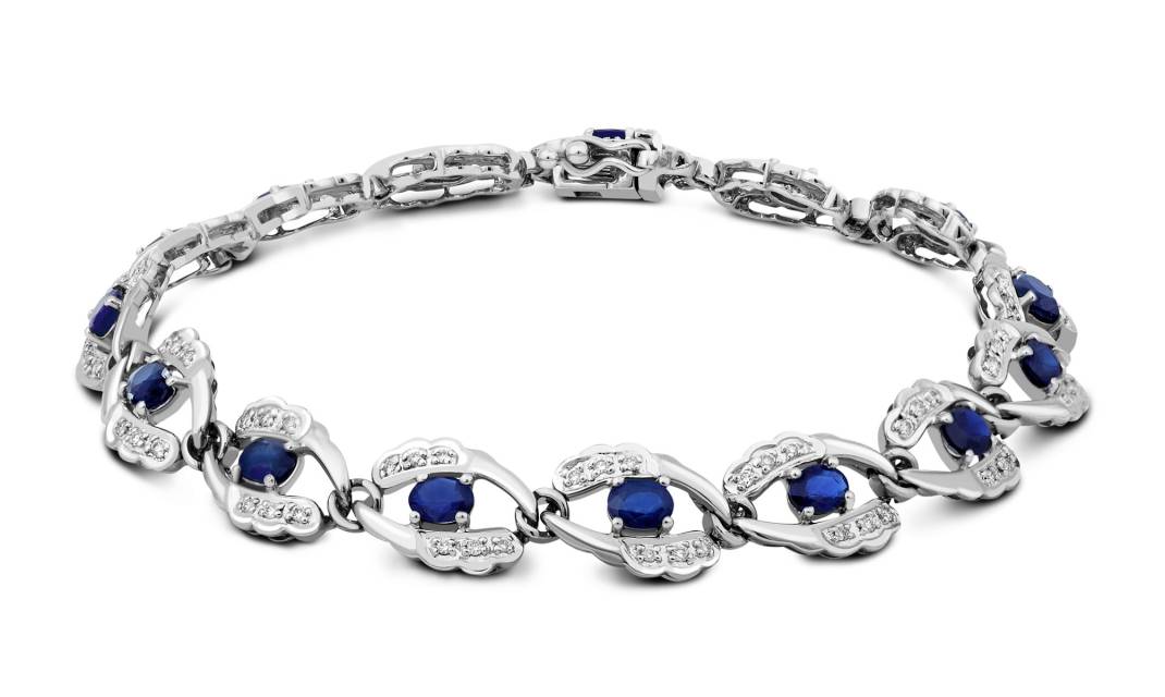 Браслет из белого золота с бриллиантами и сапфирами (017952)