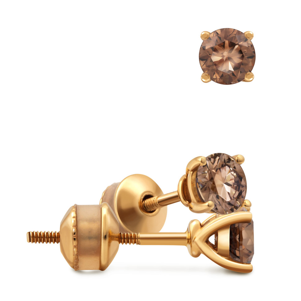 Серьги пусеты из красного золота с бриллиантами Fancy brown (049440)