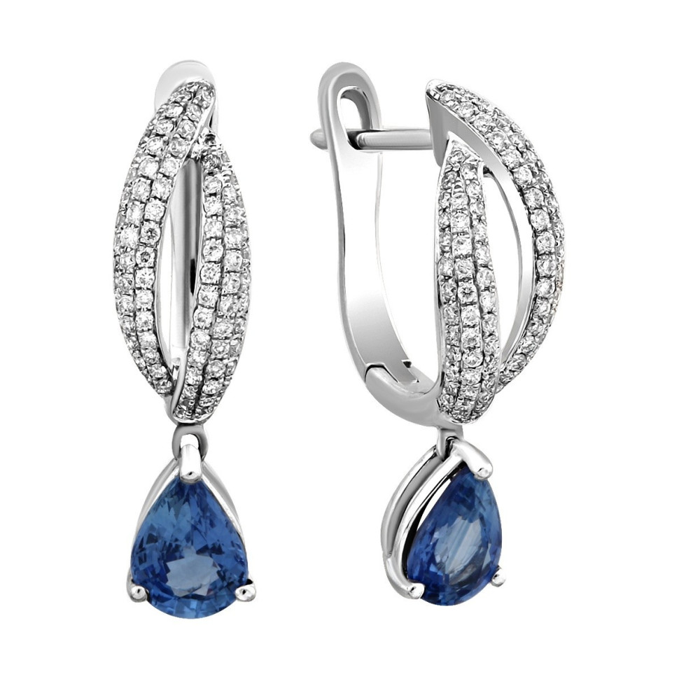 Серьги из белого золота с бриллиантами и сапфирами (023456)