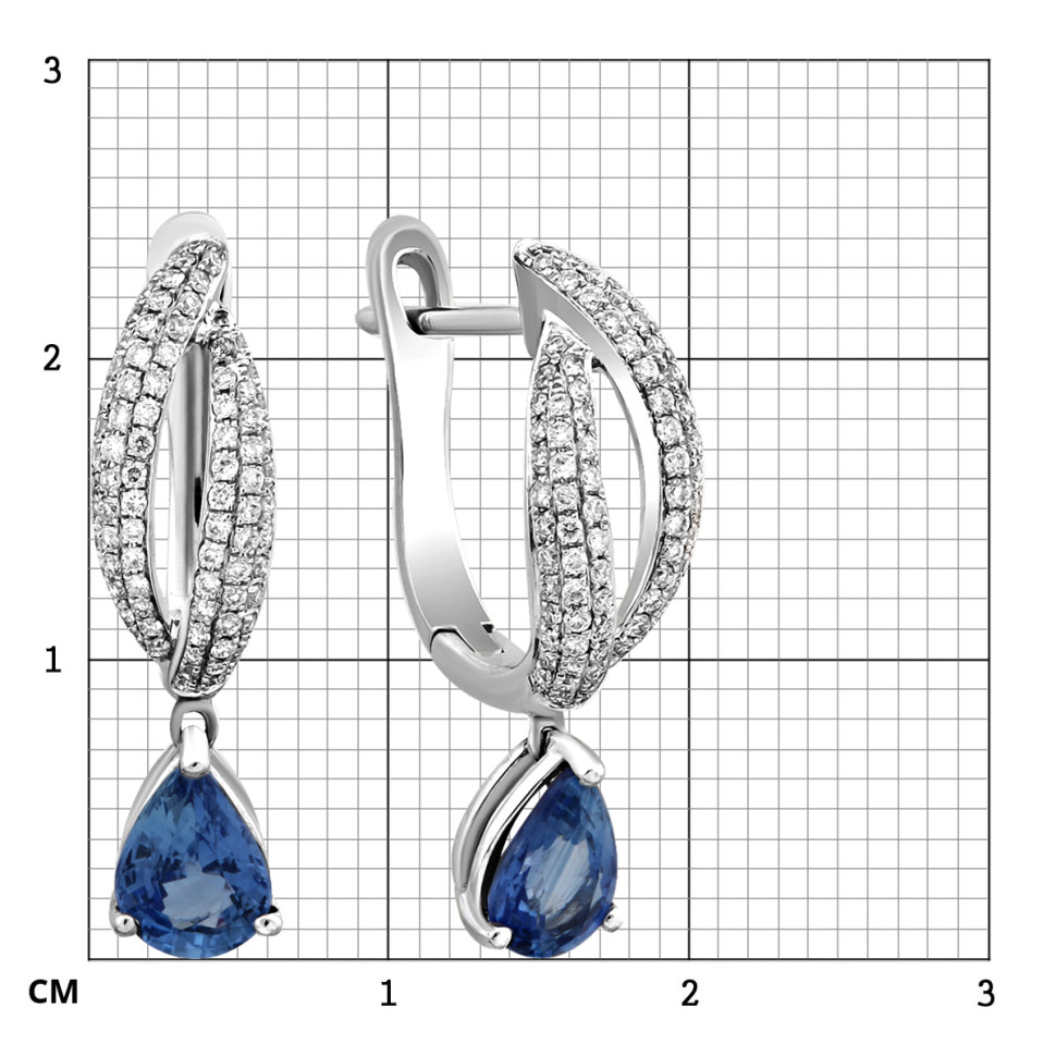 Серьги из белого золота с бриллиантами и сапфирами (023456)