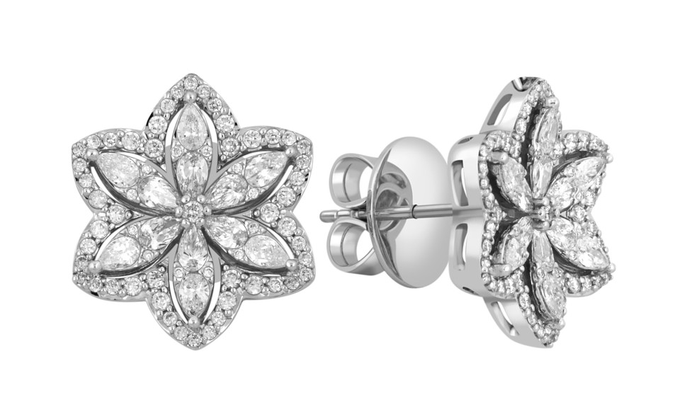 Серьги пусеты из белого золота с бриллиантами (043652)