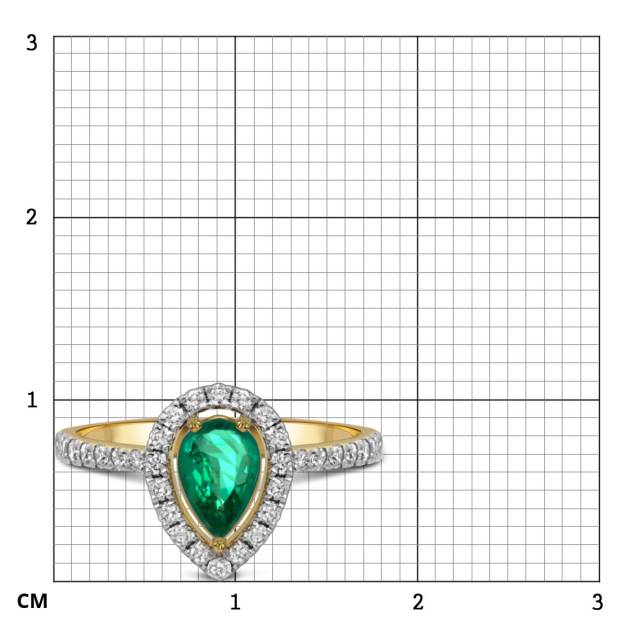 Кольцо из жёлтого золота с бриллиантами и изумрудом (055729)