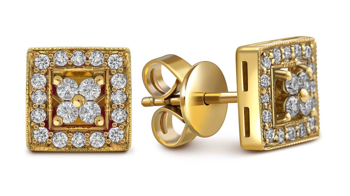 Серьги пусеты из жёлтого золота с бриллиантами (046901)