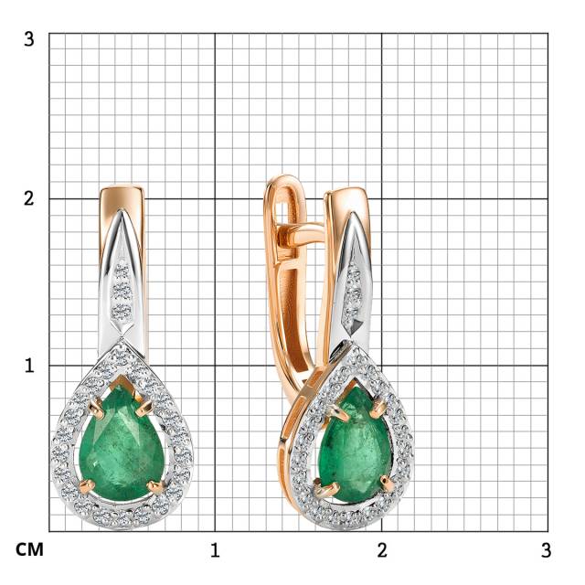 Серьги из красного золота с бриллиантами и изумрудами (064049)