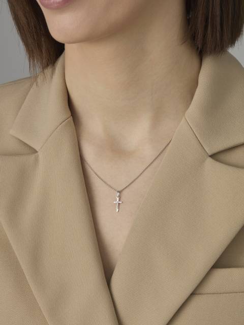 Кулон крест из белого золота с бриллиантом (039522)