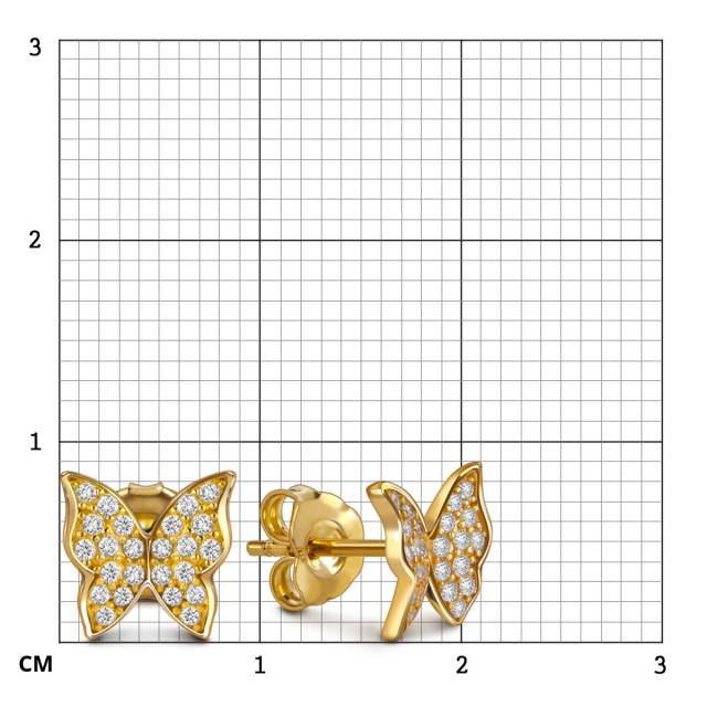 Серьги пусеты из жёлтого золота с фианитами "Бабочки" (057952)