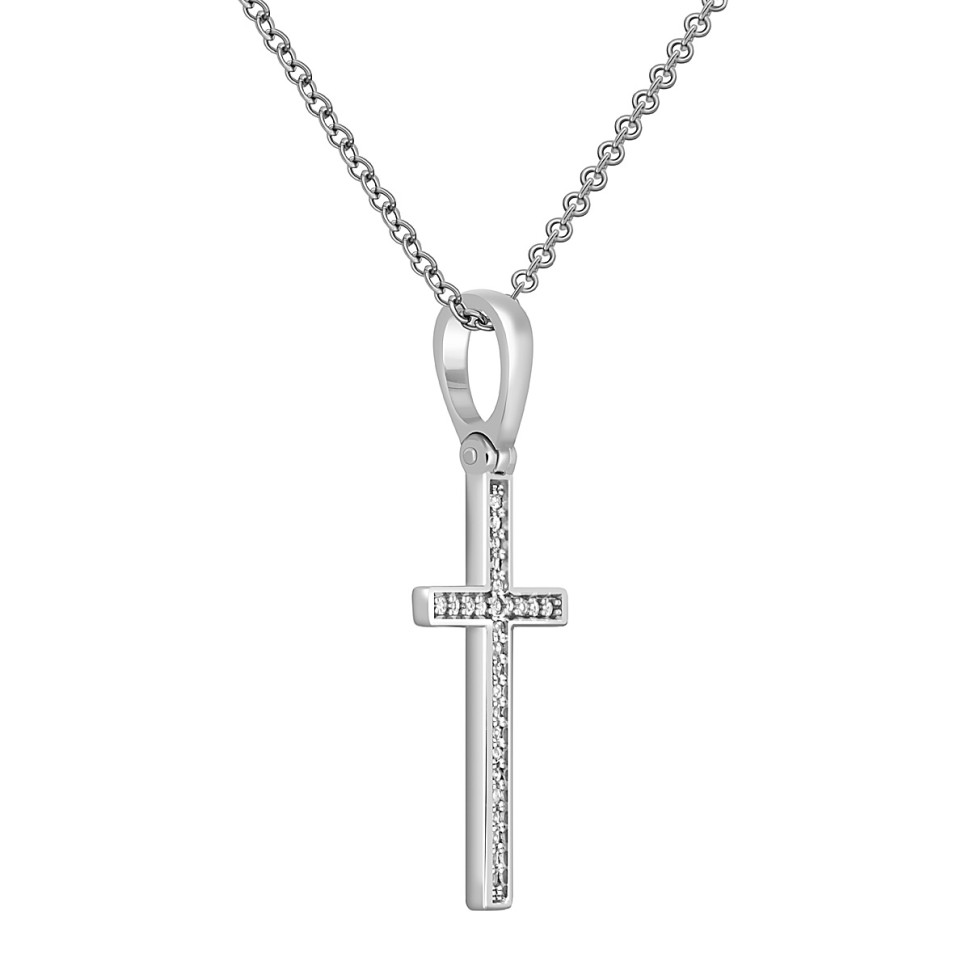 Кулон крест из белого золота с бриллиантами (045351)
