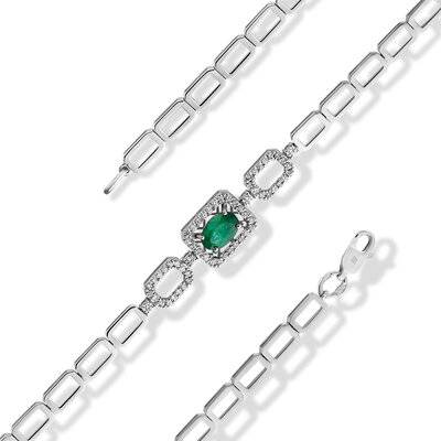 Браслет из белого золота с изумрудом и бриллиантами (061754)