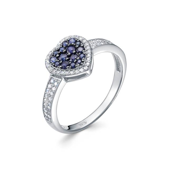 Кольцо из белого золота с бриллиантами и сапфирами (060397)