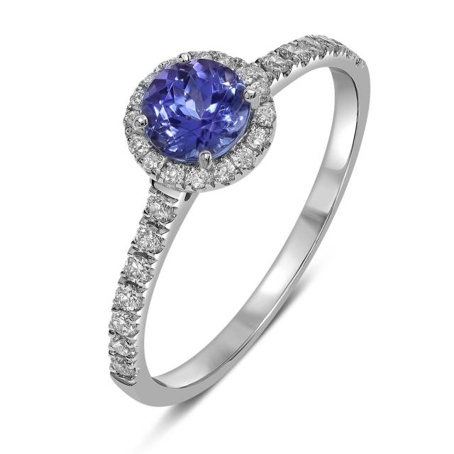 Кольцо из белого золота с бриллиантами и танзанитом (060611)