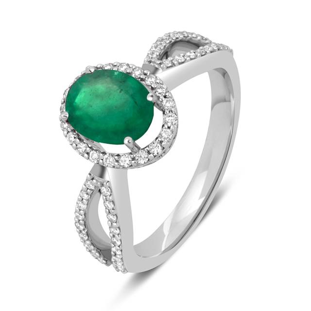 Кольцо из белого золота с бриллиантами и изумрудом (046078)