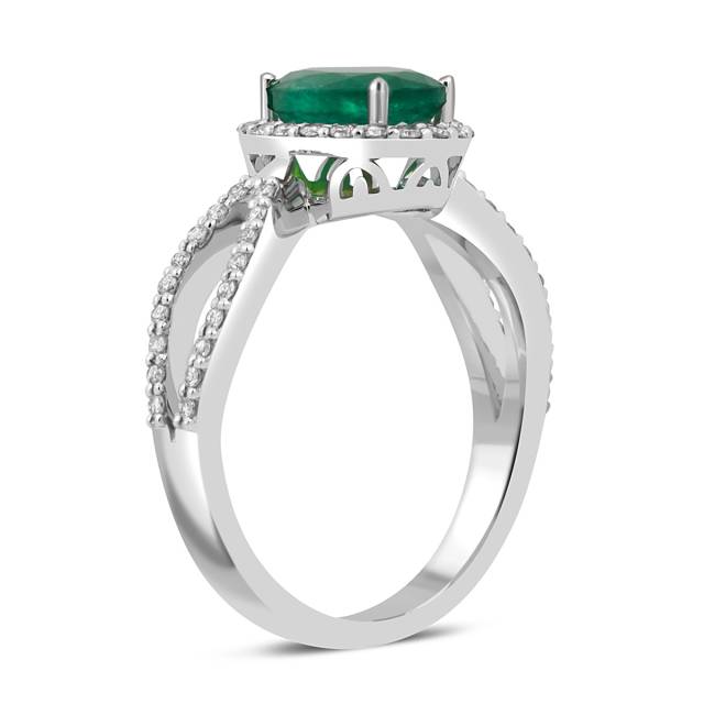 Кольцо из белого золота с бриллиантами и изумрудом (046078)