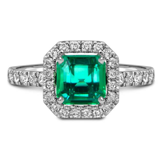 Кольцо из белого золота с бриллиантами и изумрудом (061054)