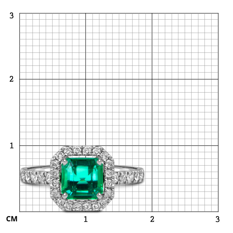 Кольцо из белого золота с бриллиантами и изумрудом (061054)