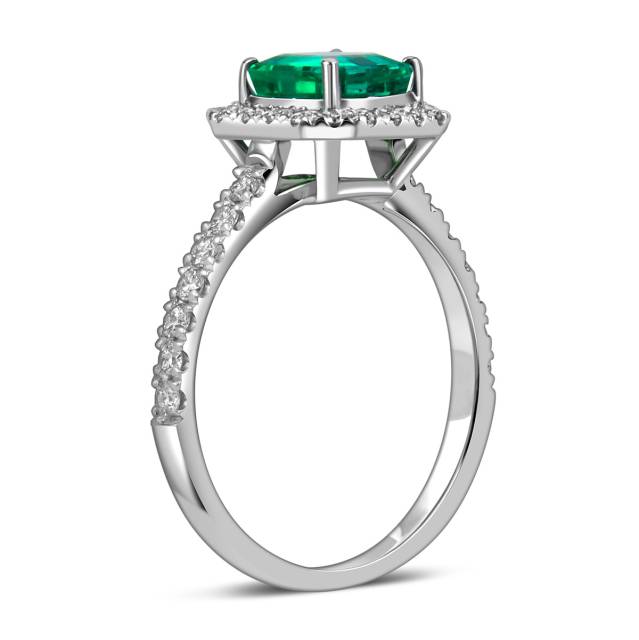 Кольцо из белого золота с бриллиантами и изумрудом (061054)