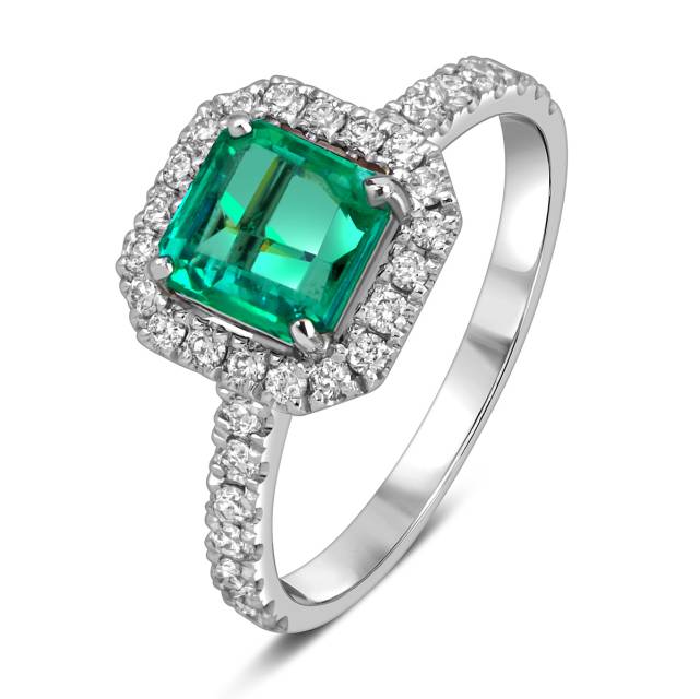 Кольцо из белого золота с бриллиантами и изумрудом (061054)