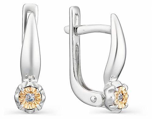 Серьги из серебра с золотыми вставками и бриллиантами