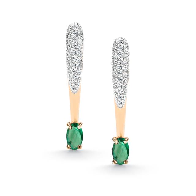 Серьги из красного золота с бриллиантами и изумрудами (064048)