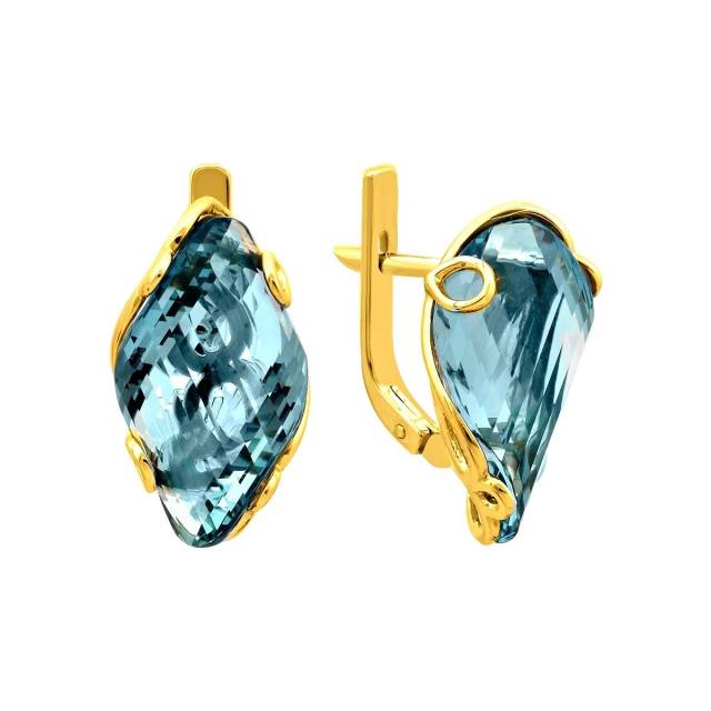 Серьги из жёлтого золота с аквамарином (028056)