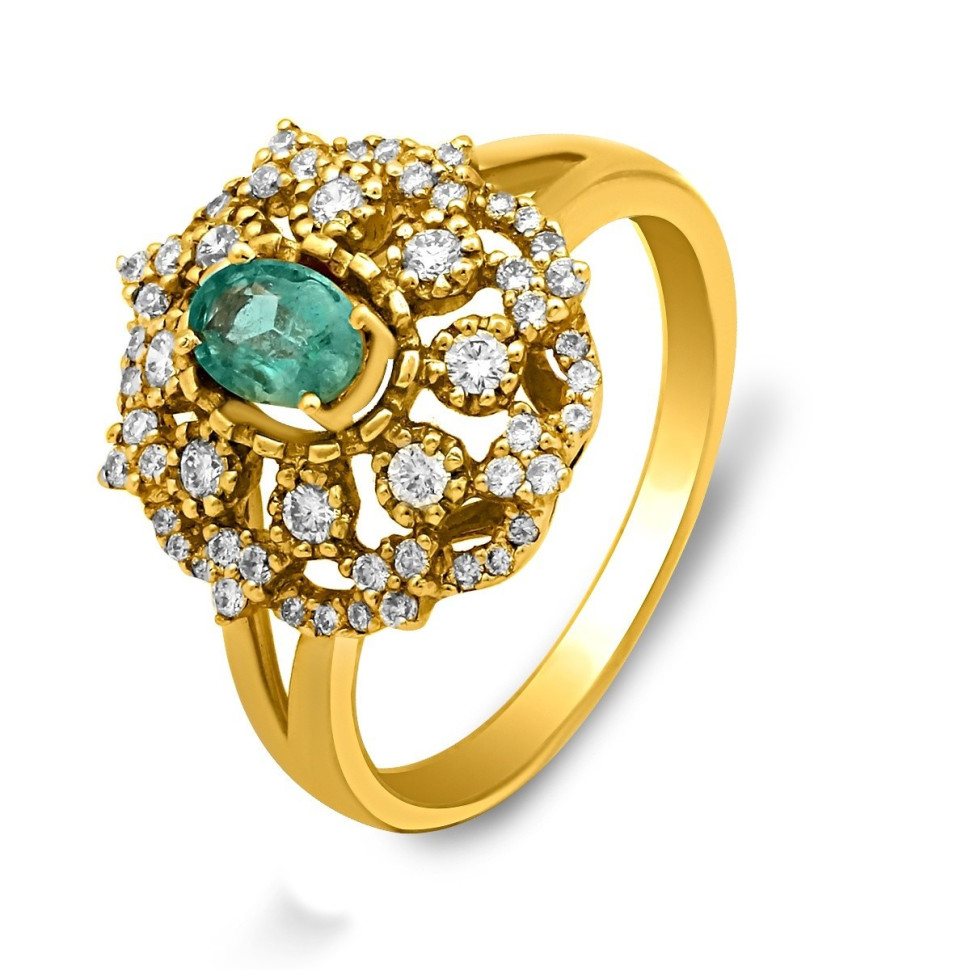 Кольцо из жёлтого золота с бриллиантами и изумрудом (018469)