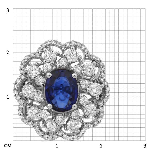 Эксклюзивное кольцо с сапфиром и бриллиантами из белого золота (012500)