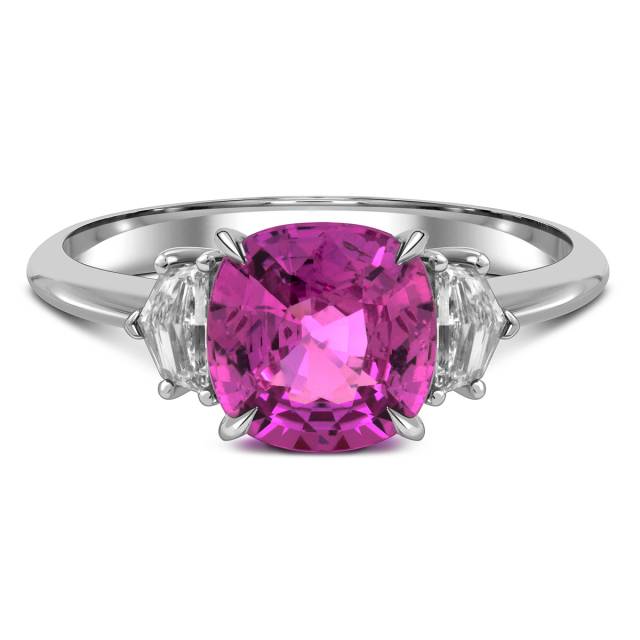 Кольцо из белого золота с бриллиантами и розовым сапфиром (060190)