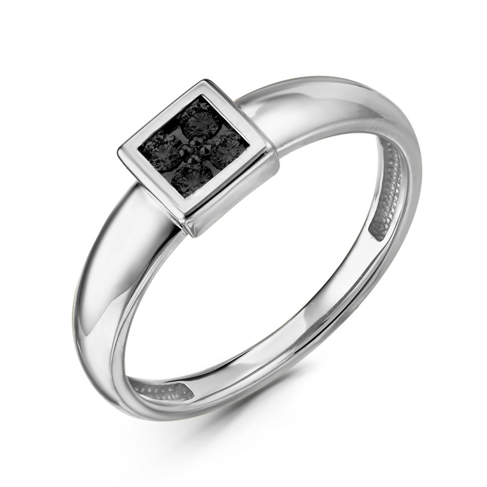 Кольцо из белого золота с чёрными бриллиантами (060096)