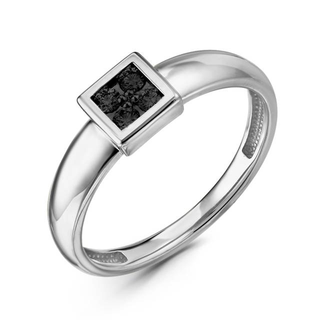 Кольцо из белого золота с чёрными бриллиантами (060096)