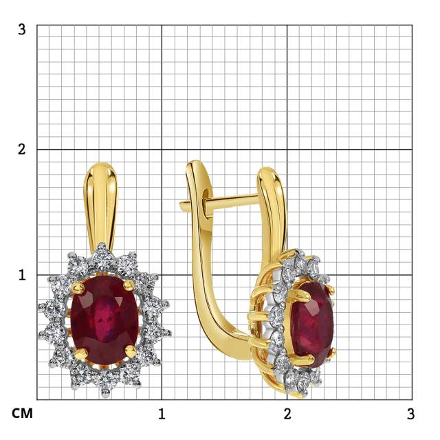 Серьги из жёлтого золота с бриллиантами и рубинами (060332)